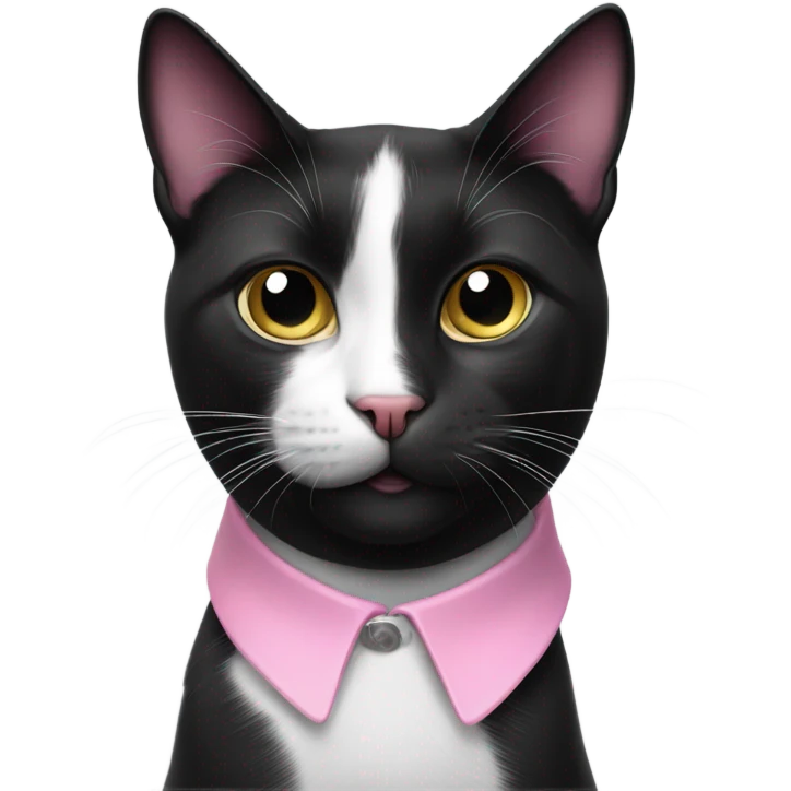 Black and white cat with a black nose and pink collar emoji