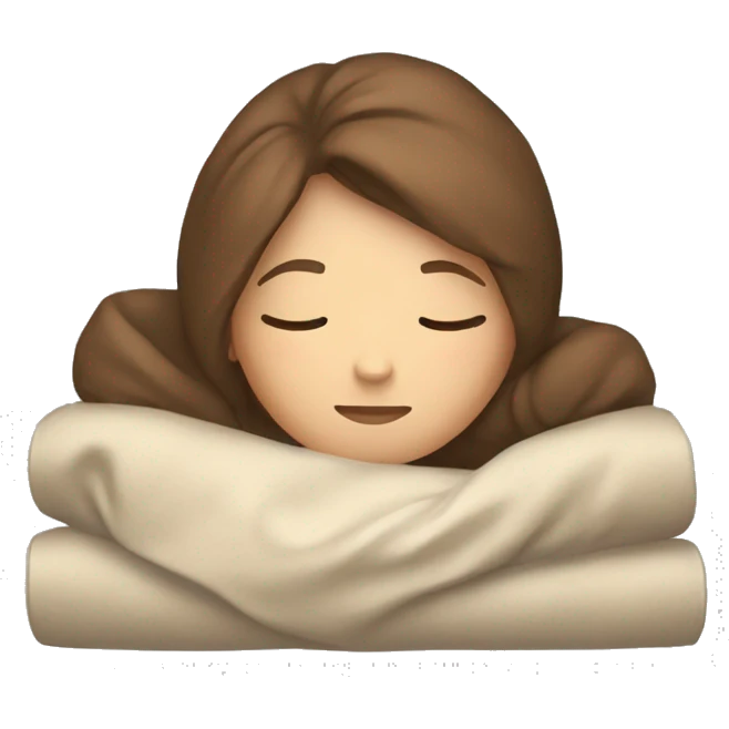 A white girl with brown hair is sleeping wrapped in a blanket emoji