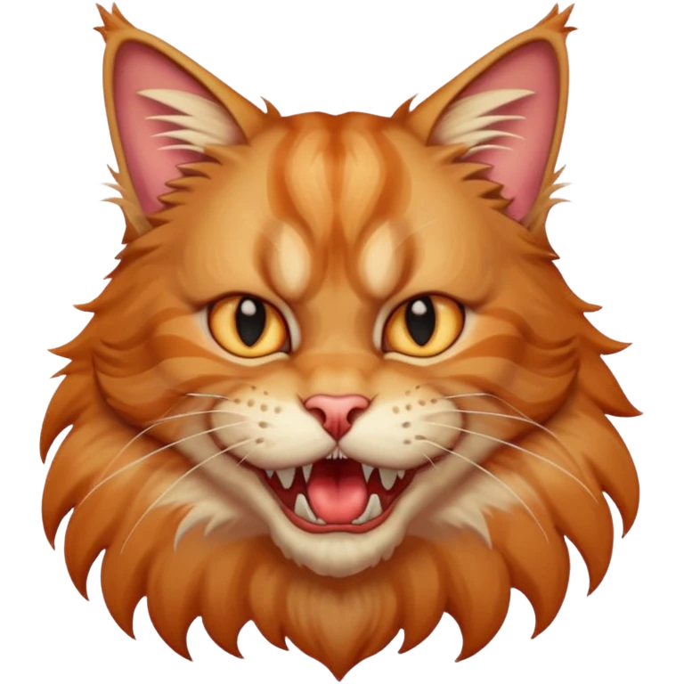Realizza un gatto di razza maine coon con denti affilatissimi e cattivissimo emoji