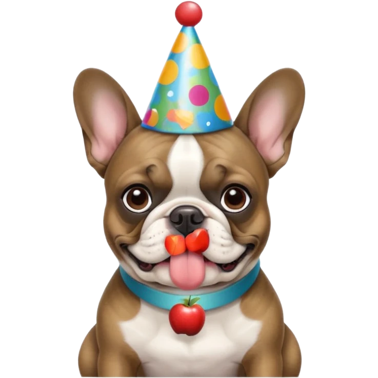 french bulldog with a birthday hat and brindle coloring. please make it apple emoji style please emoji