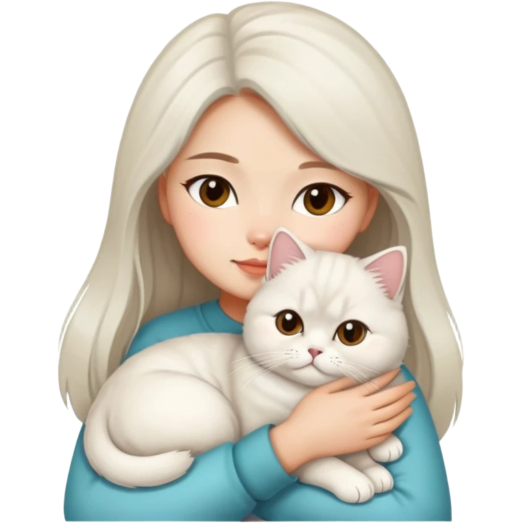 filipina girl snuggling ash white Persian cat emoji