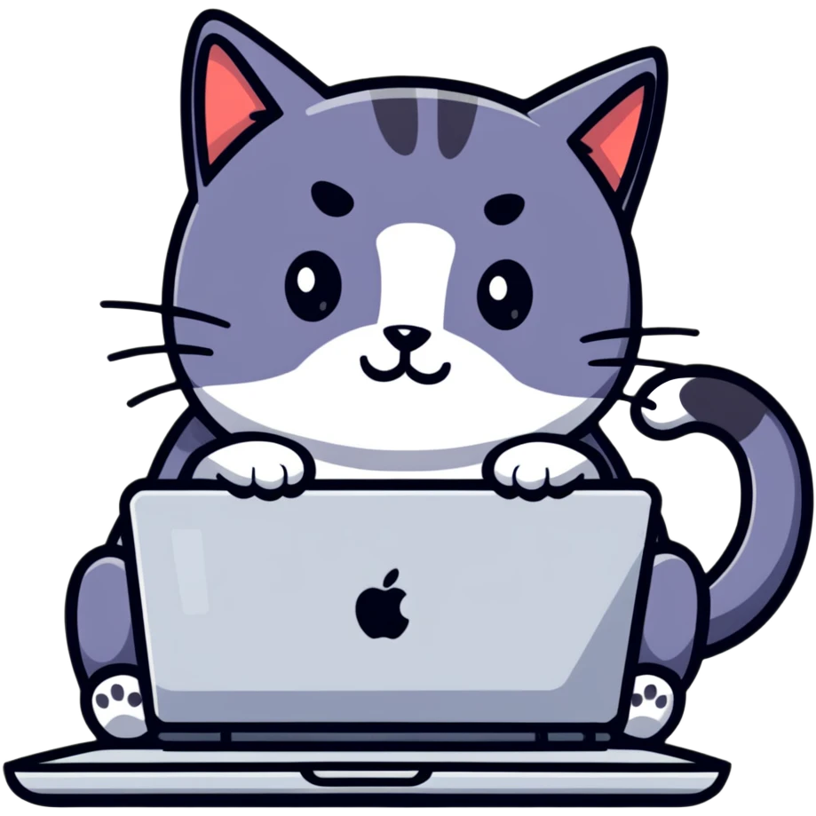 cute sticker of a cat typing on a laptop emoji