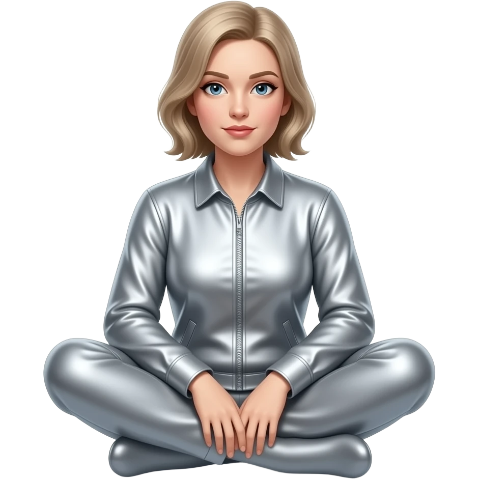 Create a seated female figure in metallic silver. The background is white. The final result must have maximum resolution, high contrast, and extreme sharpness. Illustration style: Vintage – Art Deco – 2D emoji