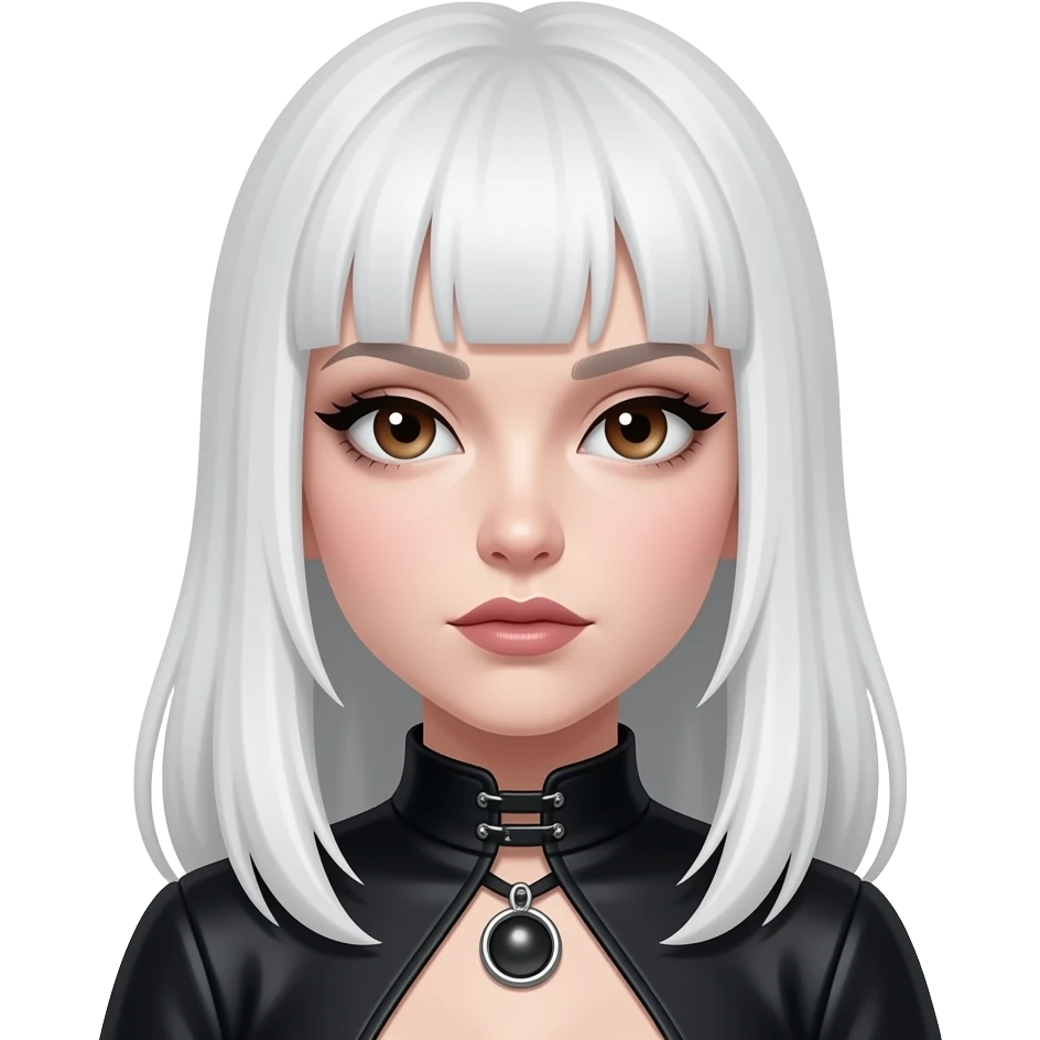 white hair, dark brown eyes, goth lady emoji