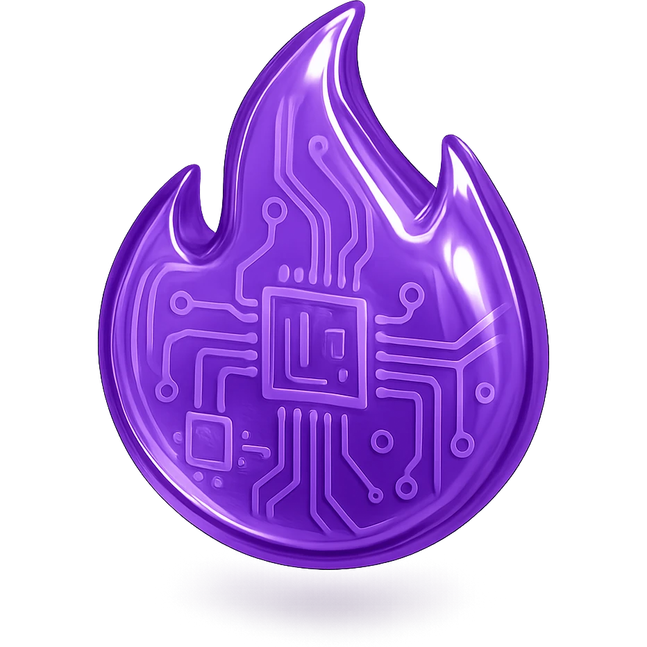 purple flame in shiny glossy circuit style design emoji