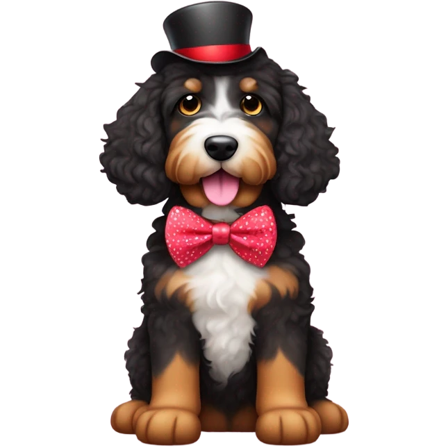 Bernedoodle dressed for Valentine’s Day emoji