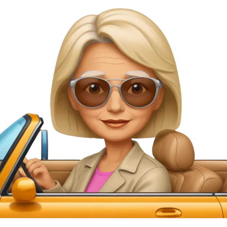 Stikers of mom which is a bit old and is relax and I will put her in a car emoji