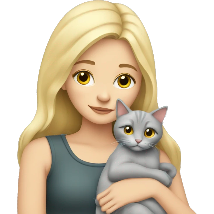 blonde girl cuddling grey cat emoji