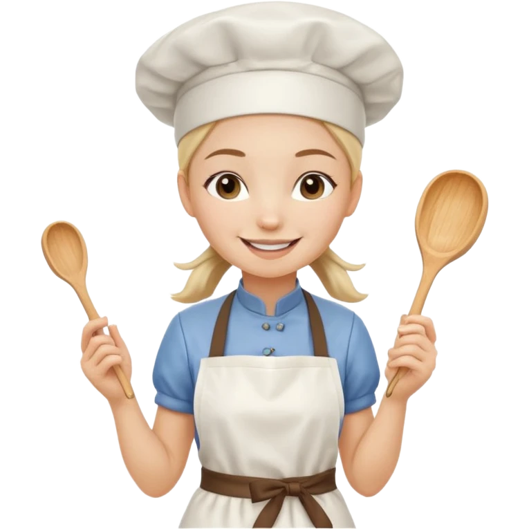 Young female pastry chef - single ponytail, apron, wearing a white hat, holding a cream piping bag emoji