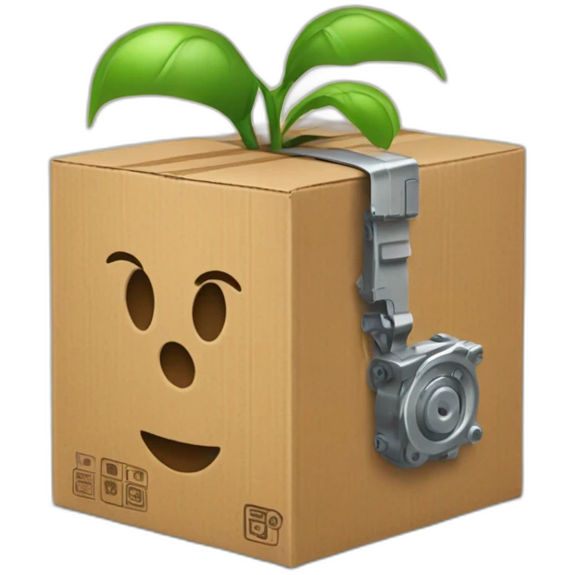 mecanic pieces around a cardboard box emoji