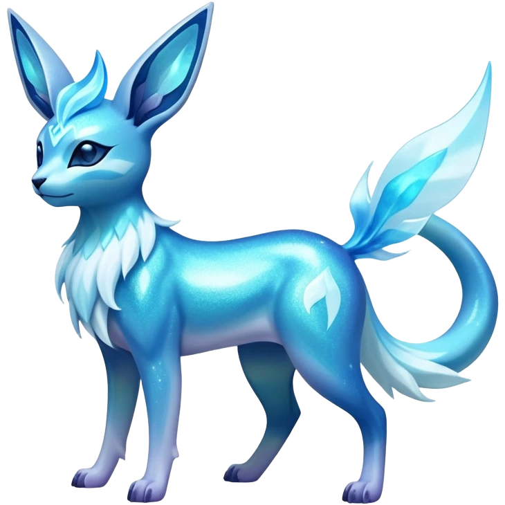 Shiny Exotic Tropical Colorful Neon-colored Glittery Ethereal Sparkly Glaceon-Amaura-Aurorus-Fakémon-hybrid-creature (full body)  emoji