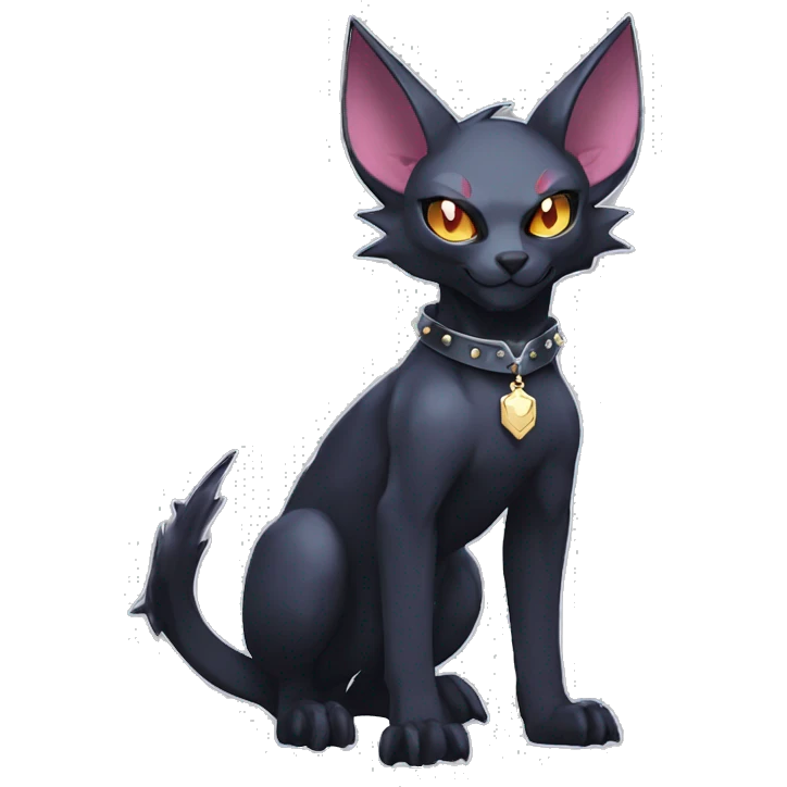 cool punk cartoon edgy distinguished elegant beautiful fantasy black ethereal nargacuga-bat-zorua-sphynx-Quiana-Fakemon collar harness with big fangs full body emoji