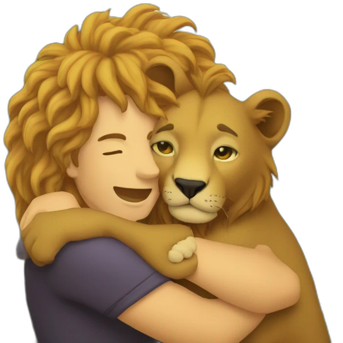 personne fait un calin a un lion emoji