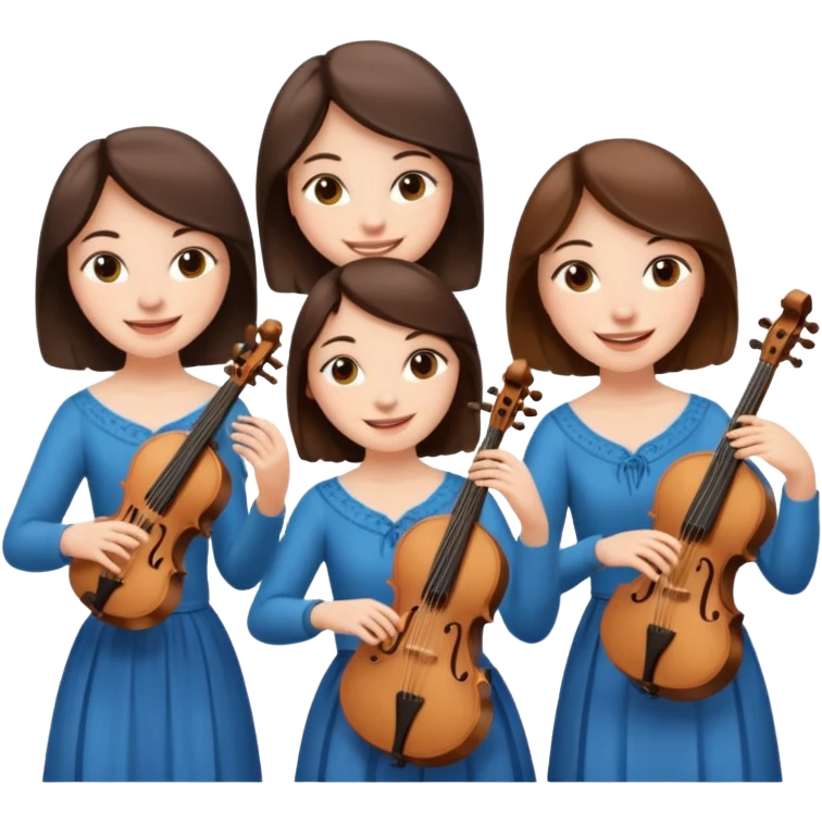 Create an imagine of three brunette women playing string instruments emoji