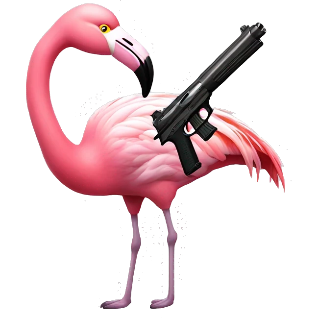 A FLAMINGO WITH A GUN ON 3 legs emoji