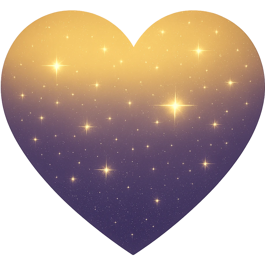 Modify the heart with a night sky gradient to a yellow night theme with a purple gradient, more stars, and a soft glow. Remove the background entirely  emoji