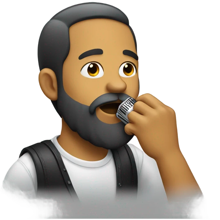 A bearded man playing the harmonica horizontally. emoji