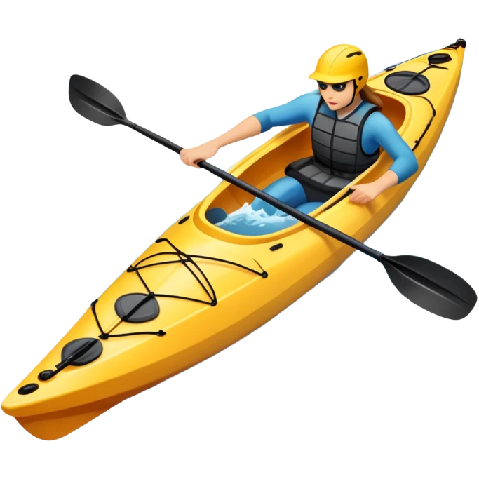 An icon showing a close-up of a sleek kayak with double-bladed paddles gliding through water. Splashes surround the boat as it cuts across a calm surface, symbolizing speed and focus. Transparent background emphasizes the dynamic and personal nature of kayak paddling. emoji