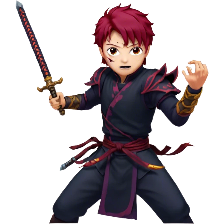 Icon for Kimetsu no Yaiba: Tanjiro Kamado wielding his sword in a dynamic battle pose, surrounded by colorful demon-slaying action. The design should capture the fiery energy and intensity of the anime with vibrant, dramatic elements. Transparent background. emoji