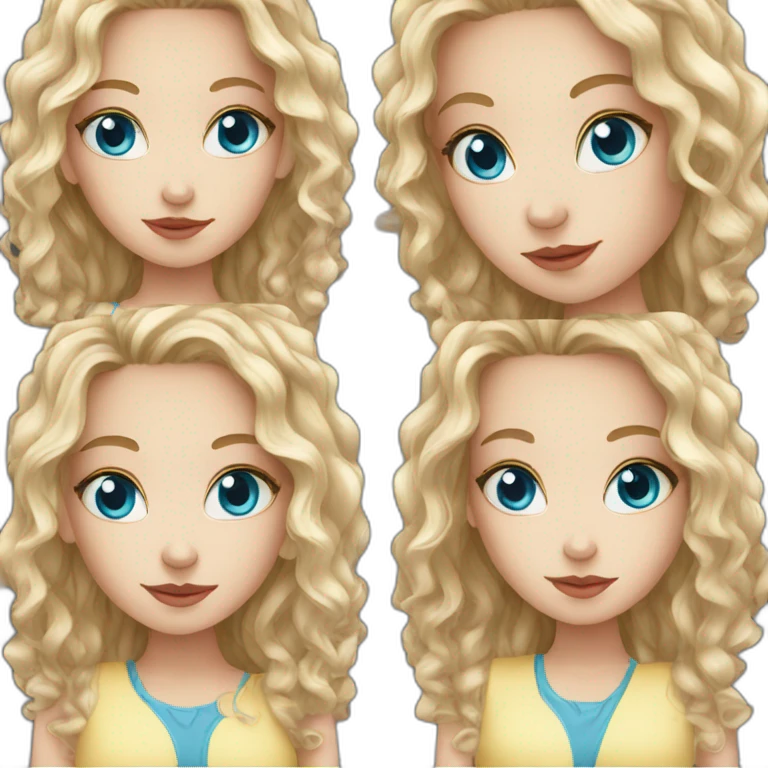 White girl wit blue eyes and long curly hair emoji
