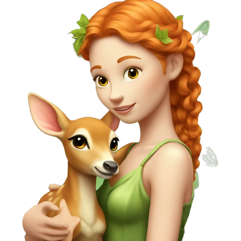 Beautiful ginger fairy with a fawn  emoji