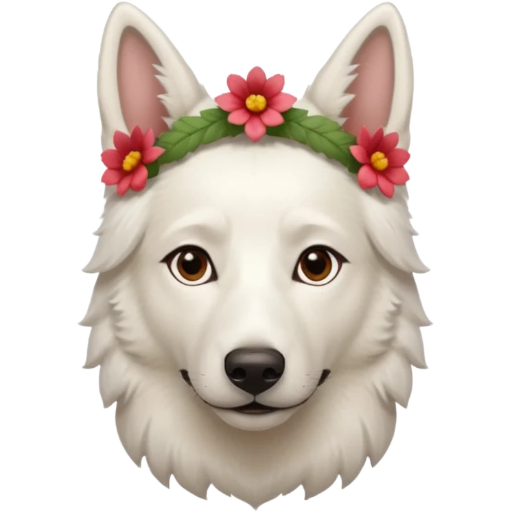 Cute Brown eyes White Shepard with short fur with 1 flowerband on the head emoji