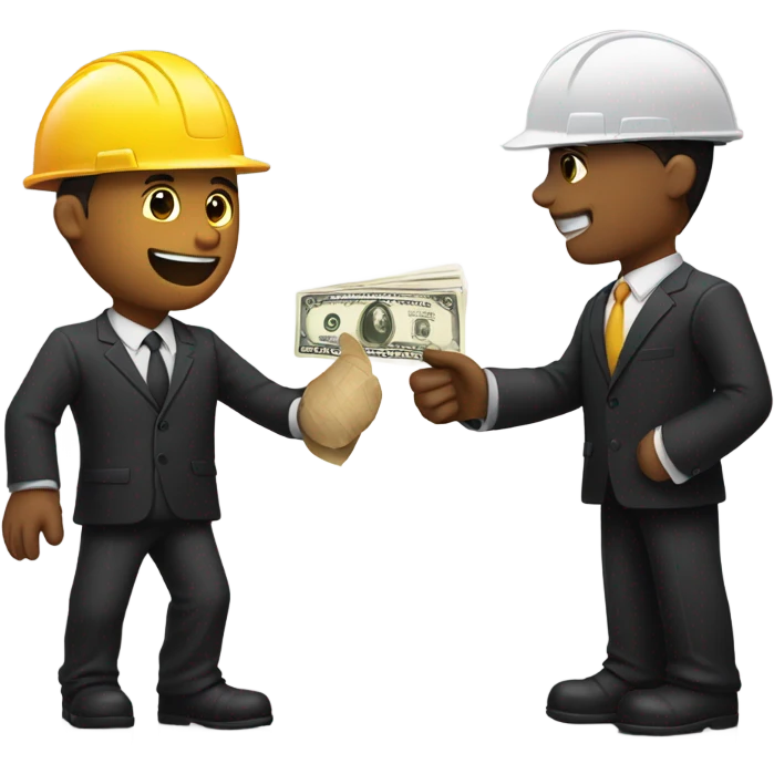 A guy in a black suit receiving money from a construction worker emoji