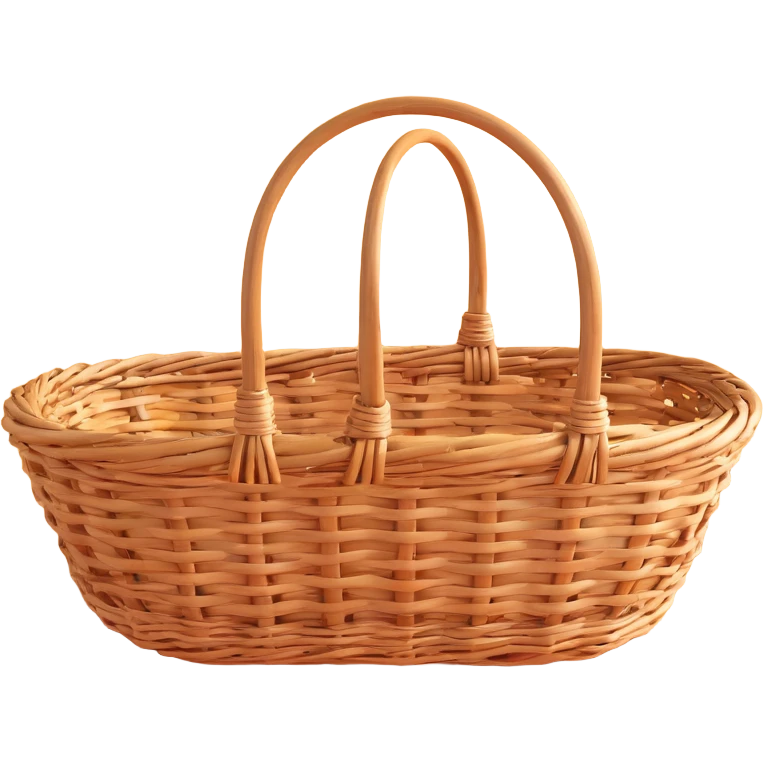 wicker basket, 3D, rustic, shallow and wide, handwoven look, no text emoji