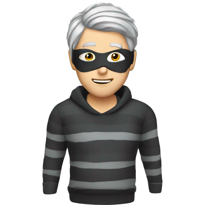 Burglar with eye mask and striped jumper and grey hair emoji