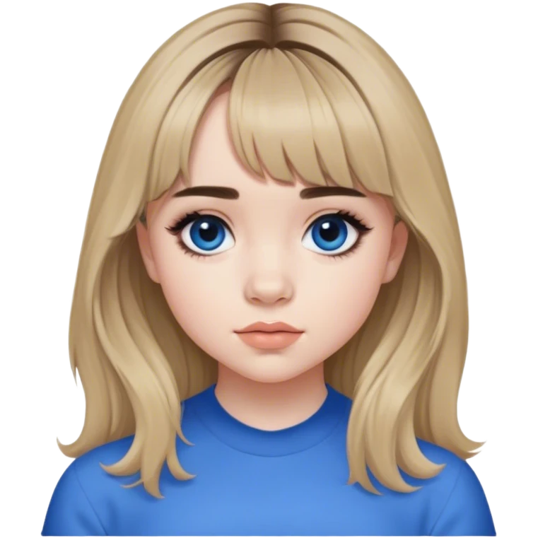 Sabrina carpenter with curtain bangs and wearing blue  emoji