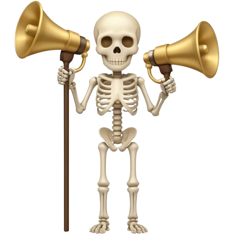 SKELETON WITH NO HEAD BUT A ROD ON THE HEAD PLACE ON THE ROD THERES TWO MEGAPHONES ON OPPOSITE SIDES ON THE ROD emoji