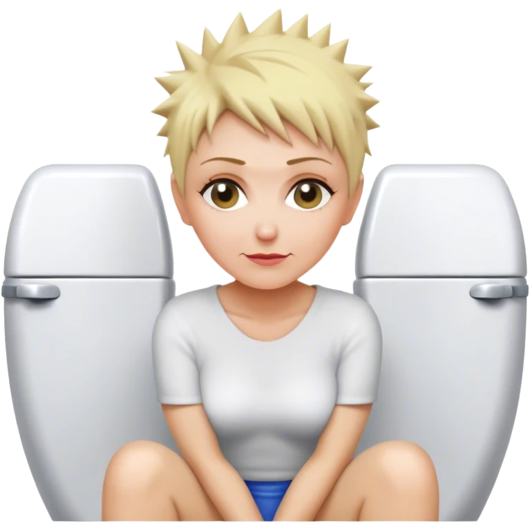 Short Blonde spikey mature woman sat on the toilet emoji