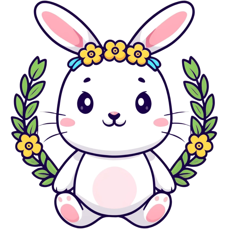 sweet bunny in cute outfit with flower wreath emoji