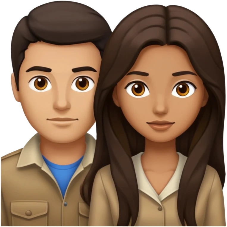 Dark brown hair man and brown long hair woman emoji