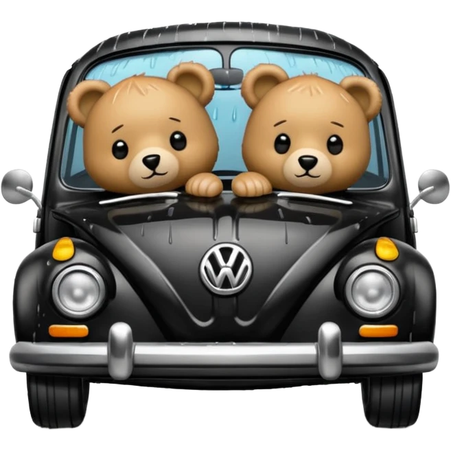 Two teddy bears in black Volkswagen in the rain emoji