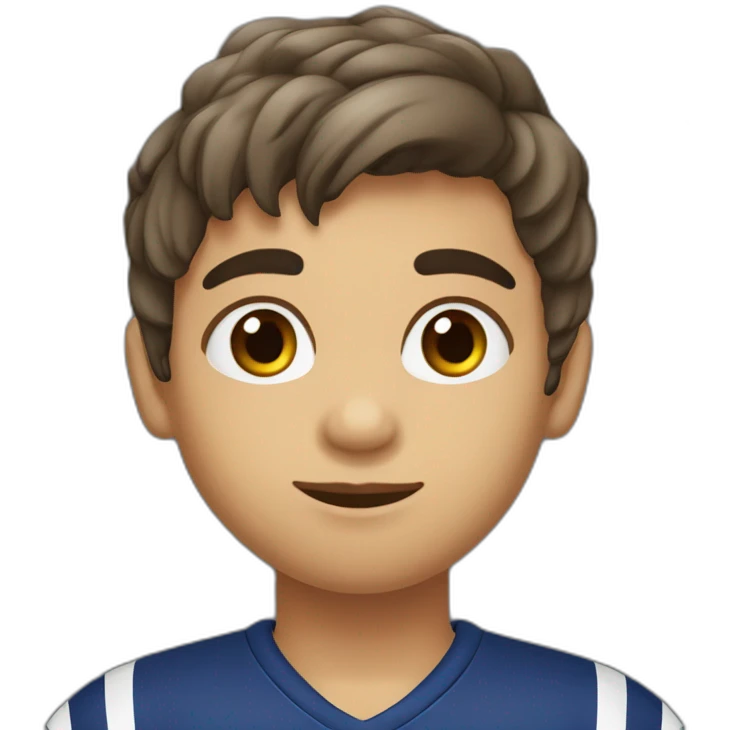 Niño de 11 años, cabello oscuro cejas abundantes, jugando futbol emoji