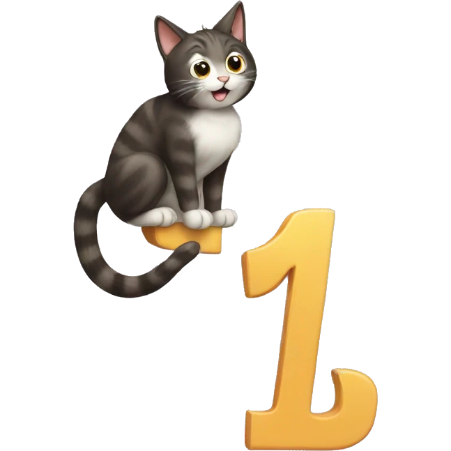 cat climbing on top of a giant number 7 emoji
