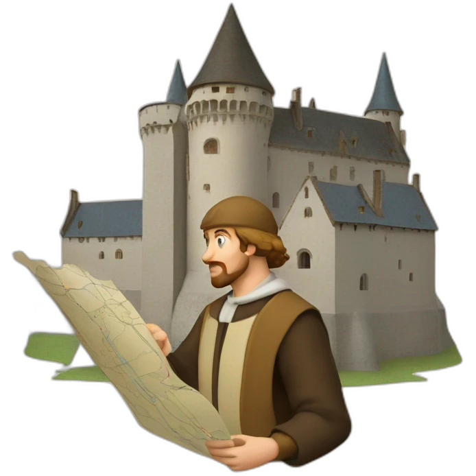 medieval architect in action, thinking over a map of a building emoji