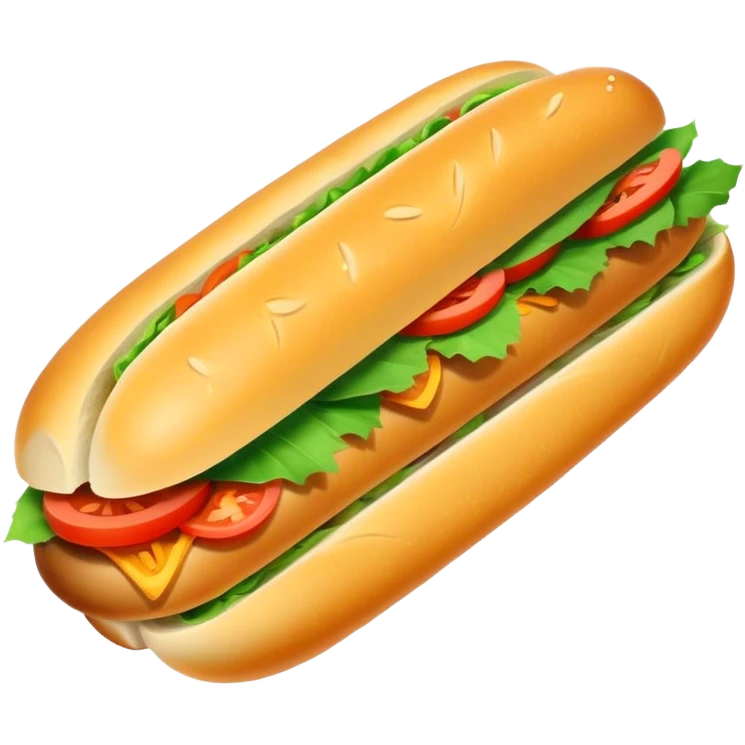Banh Mi Cinematic Realistic Banh Mi Sandwich Dish Emoji, depicted as a simple, small baguette filled with fresh ingredients, rendered with crisp textures and vibrant, inviting lighting. emoji