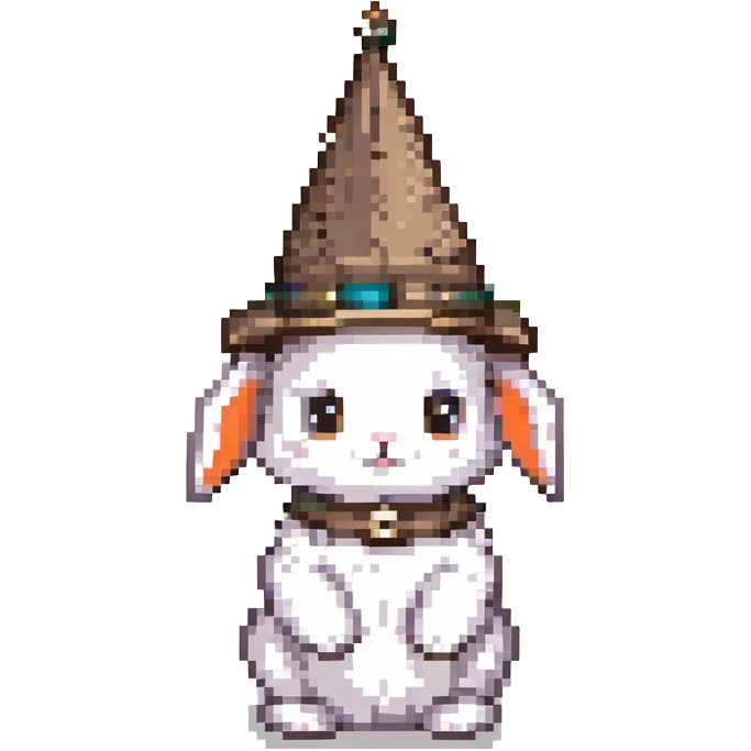 wizard baby bunny wearing a pointed hat, pixel art style emoji