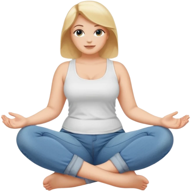 curvy blonde woman, front view, sitting on her soles, relaxed pose, SFW emoji