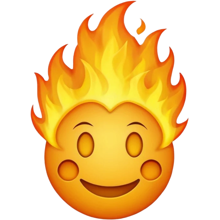 🙂🔥 cobine the two put the fire on topp of the head nothing more nothing less, stop with the ai don’t make it look like a person make it look like an yellow smiley face better emoji
