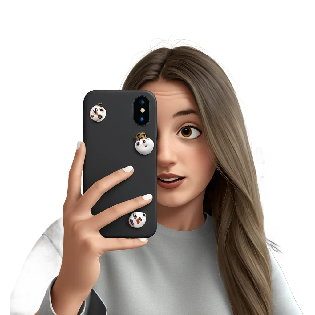 girl taking selfie indoors emoji