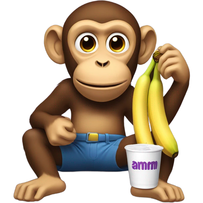 monkey eating bananas while drinking grape juice emoji