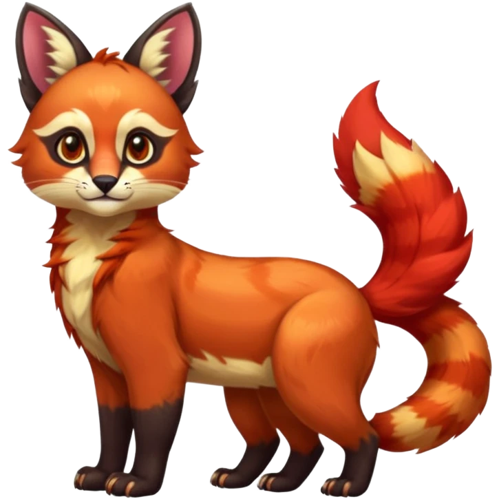 Colorful tropical exotic cute cool beautiful shiny beautiful fantasy-caracal-civet-Gryphon-Cacomistle-Trico-Red-Panda-oncilla-animal-Fakémon-hybrid-fursona (full body) emoji
