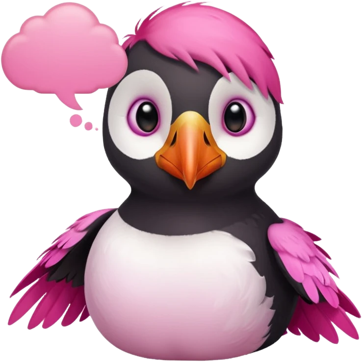 pink puffin pink feathers thought bubble emoji