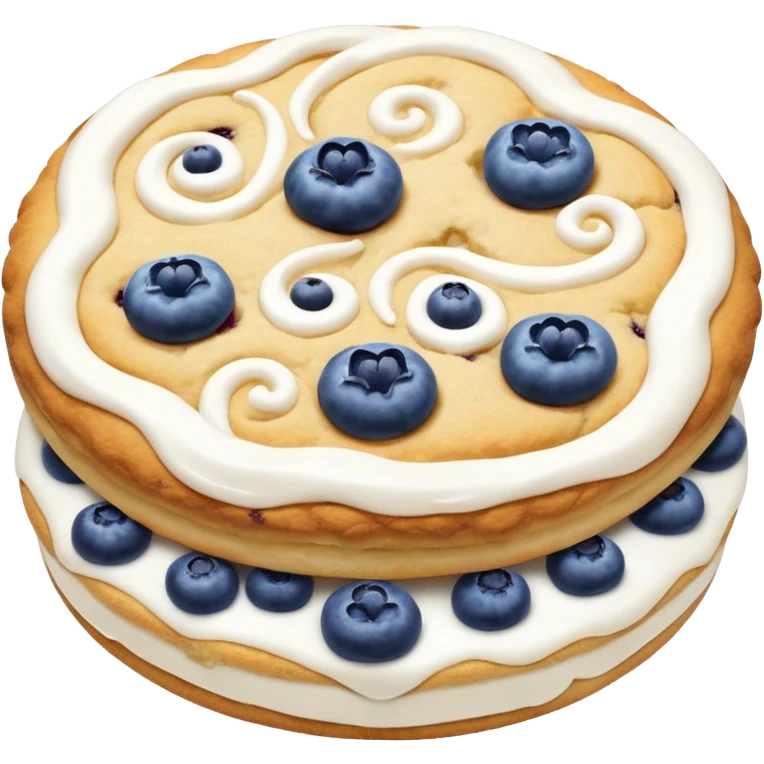 2 blueberry biscuits side-by-side with white icing swirls on top emoji