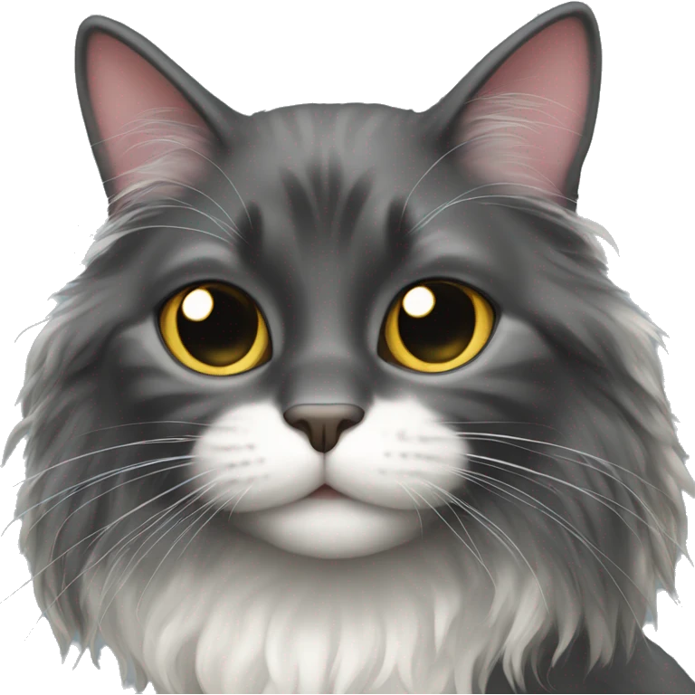 black cat domestic long-haired with white spot emoji