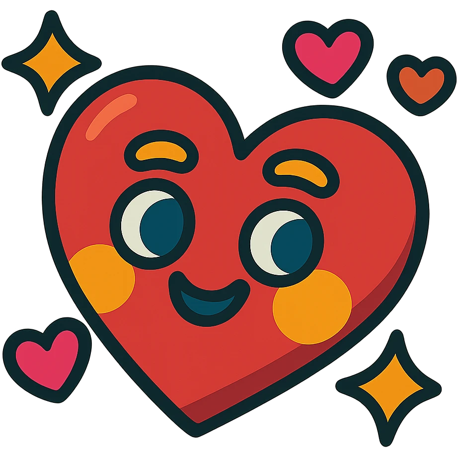 playful heart symbol representing love, vibrant toon style, cute, fun, bright colors emoji