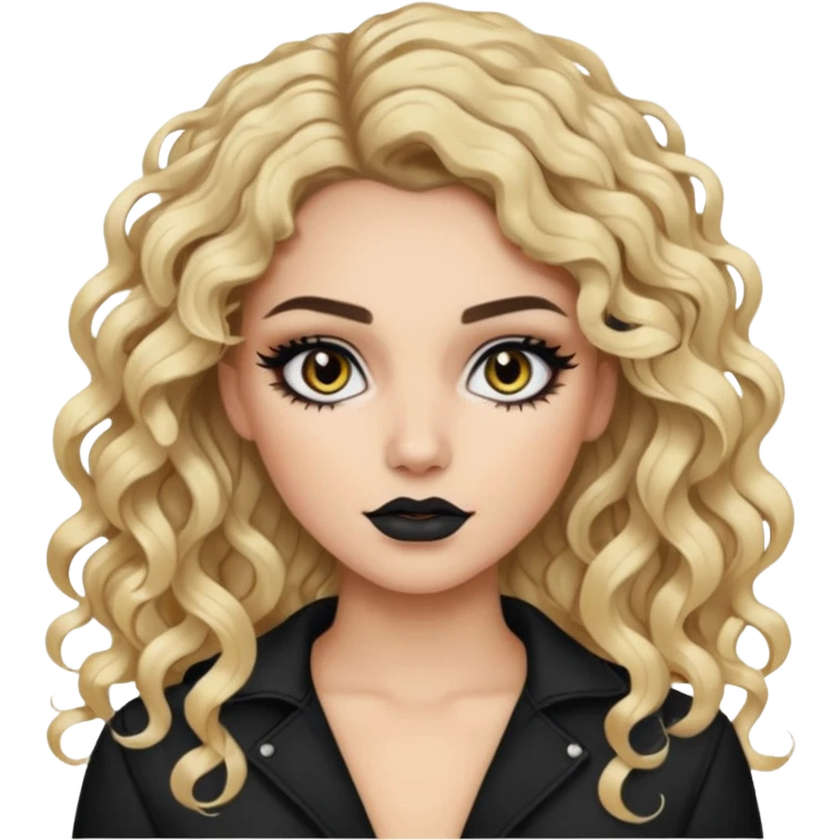 Fair split dye brunette/blonde, baddie, pretty makeup, black eyeliner, long and curly hair emoji